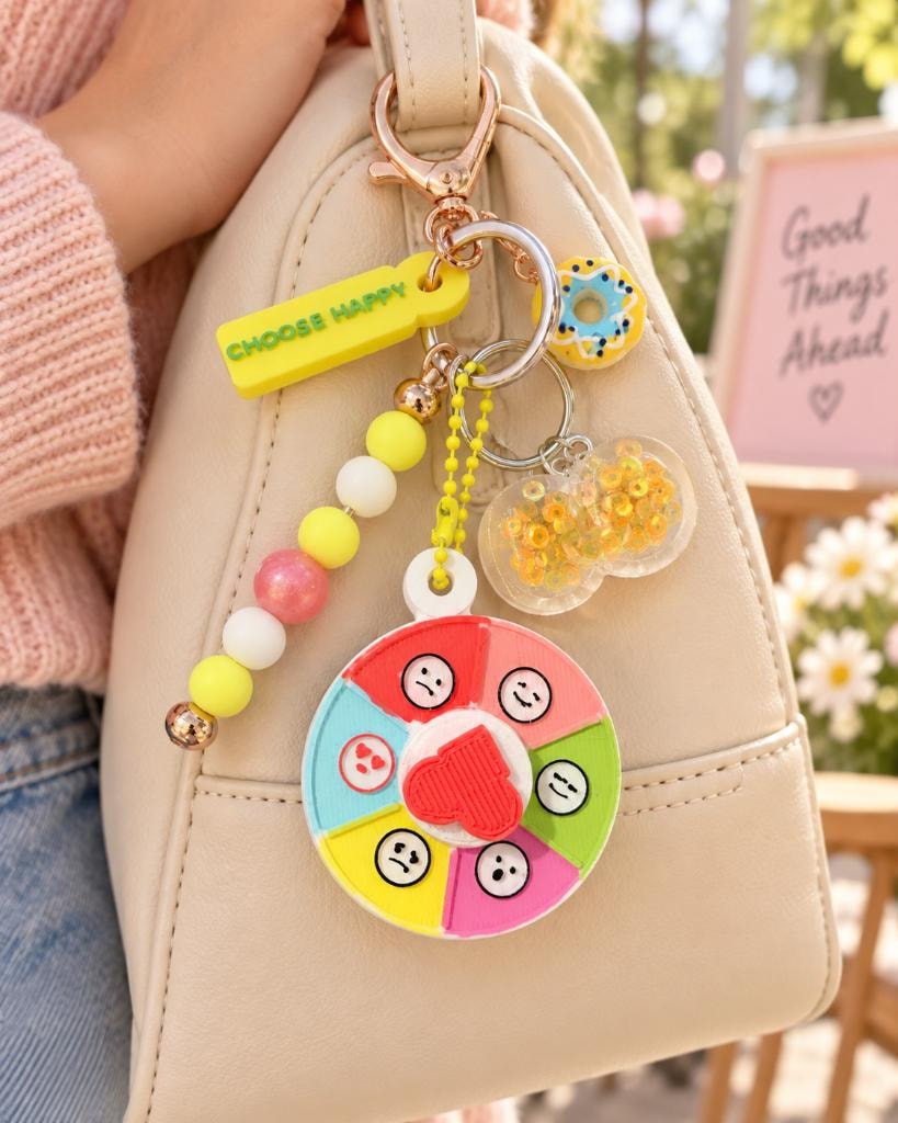 Choose Happy Mood Wheel Keychain