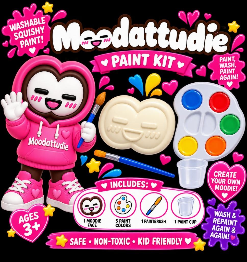 Moodattudie Washable Squishy Paint Kit contents laid out